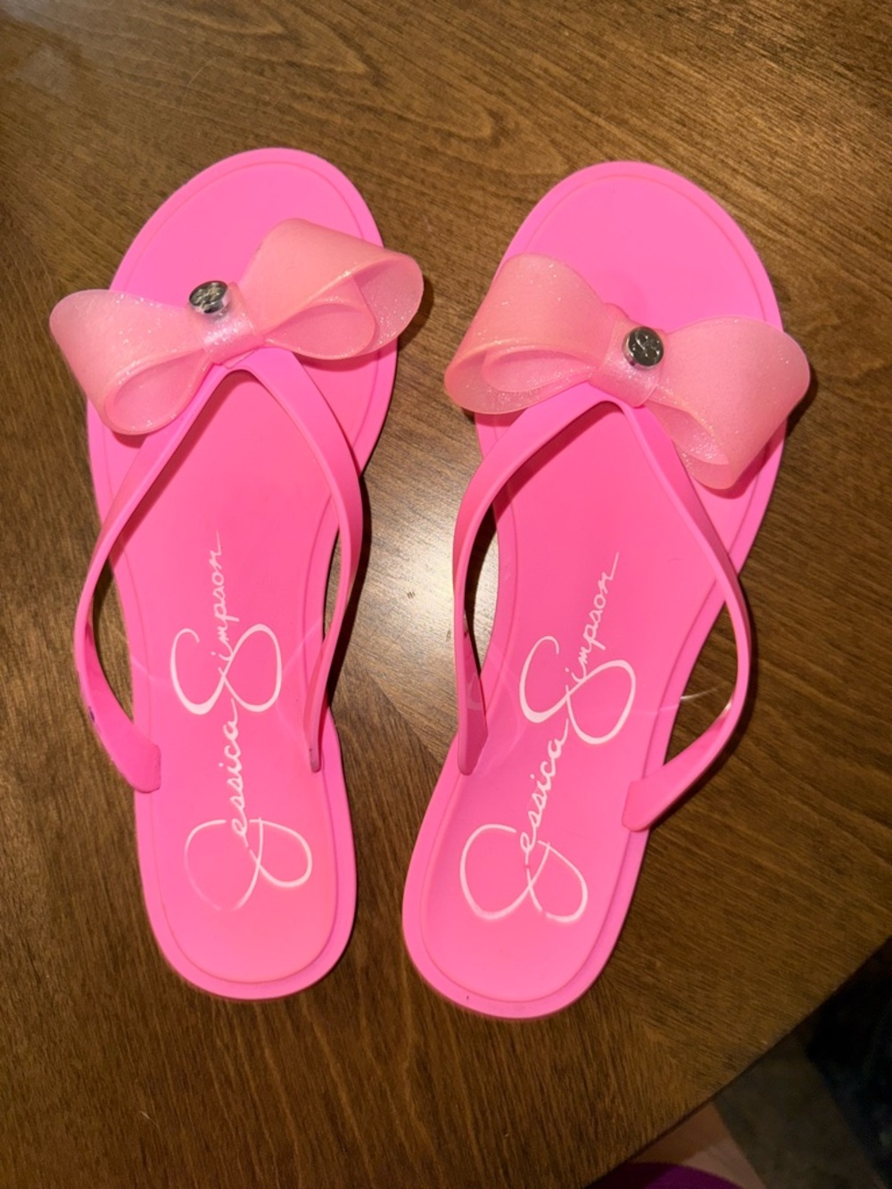 Girls Jessica Simpson Pink Bow Flip Flops